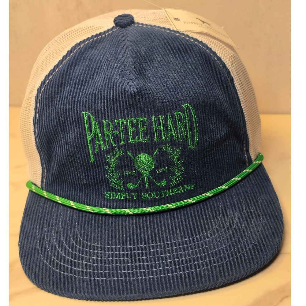 Simply Southern Par-Tee Hard Navy Corduroy Rope Trucker Hat Golf Snapback Cap